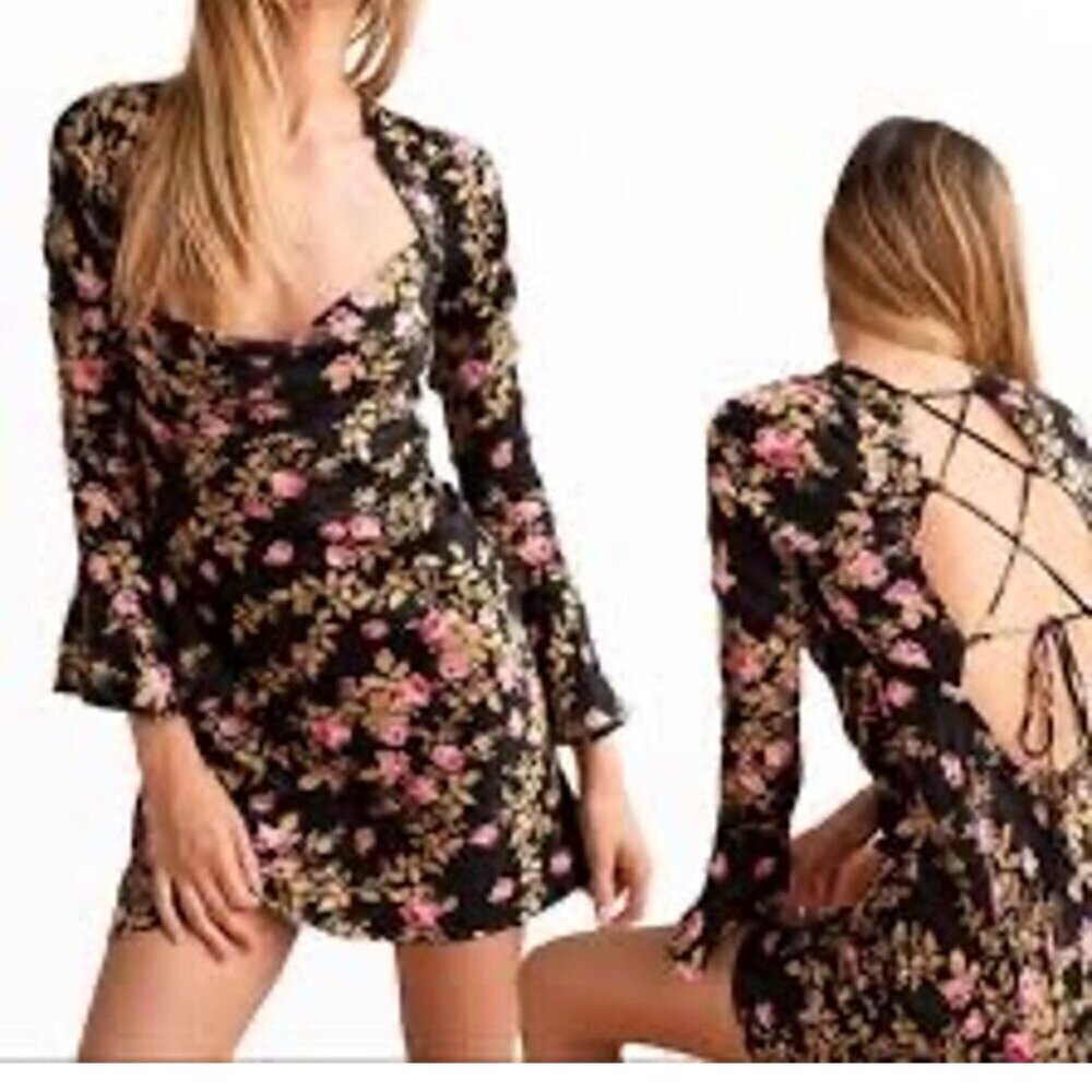 Free People Lone Star Bias Dress in Black Combo Size 0